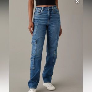 AE Stretch Super High-Waisted Baggy Straight Cargo Jean